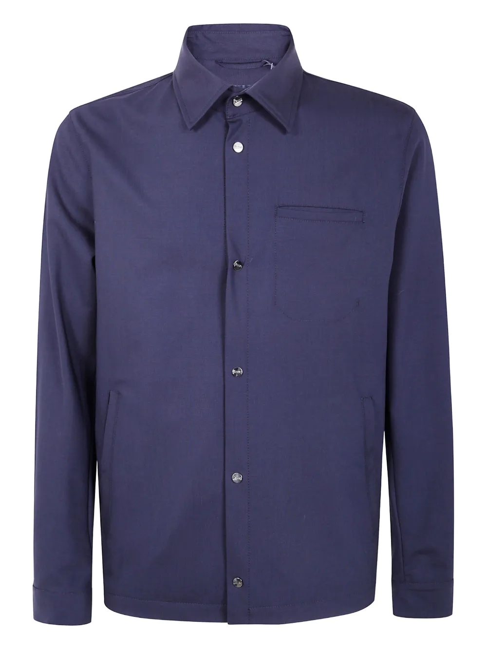 Herno Long Sleeve Collared Shirt Jacket With Pocket In Blue