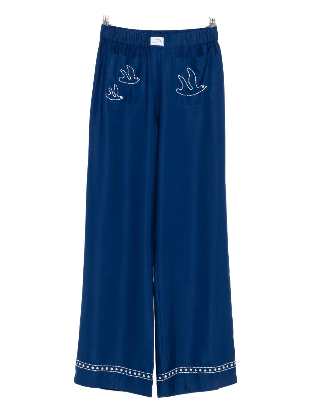 Maison Labiche Bird-embroidered Trousers In Blue