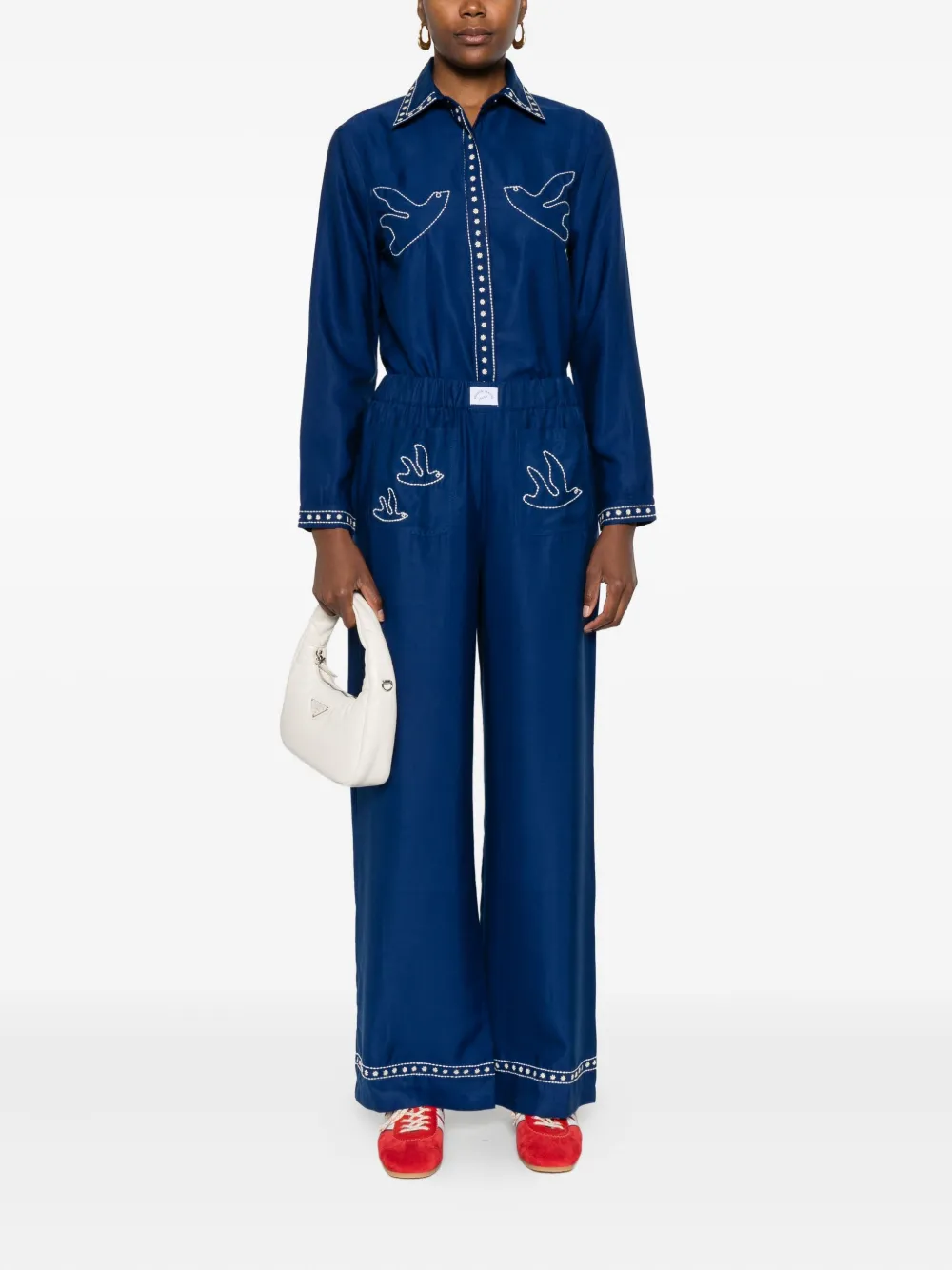 Maison Labiche bird-embroidered trousers - Blauw