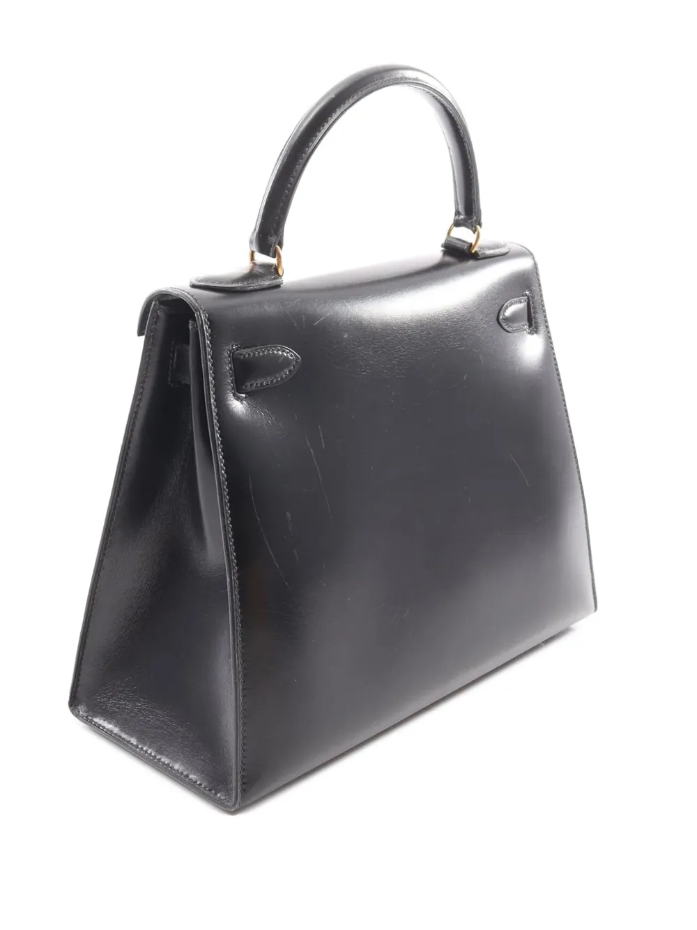 Pre-owned Hermes 1988 Box Calf Kelly Sellier 28 Satchel In Black