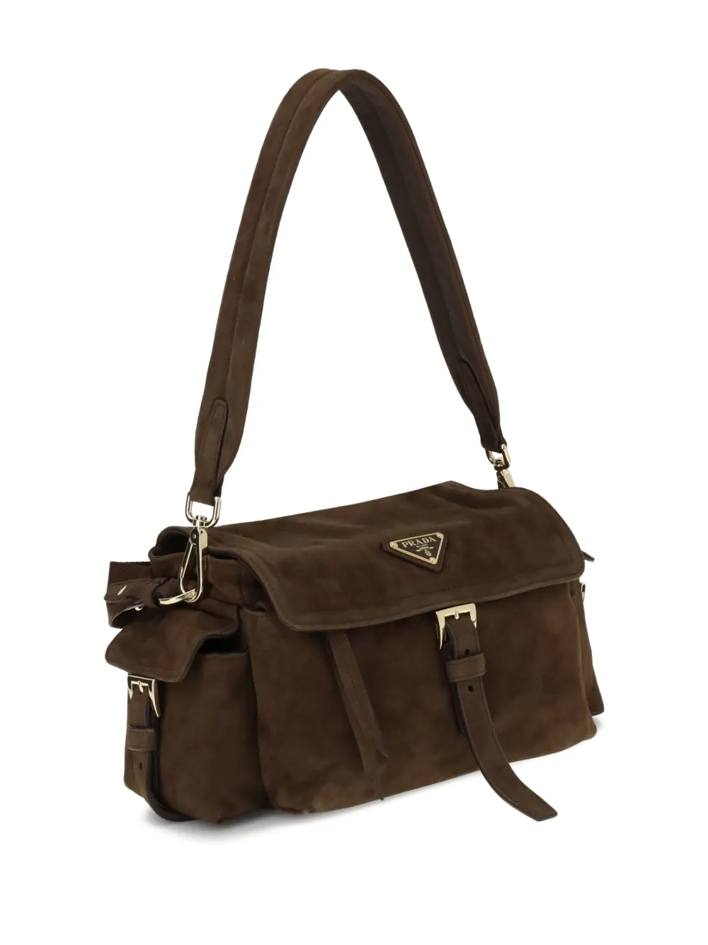 Prada medium Explore buckle-fastening suede shoulder bag - Bruin