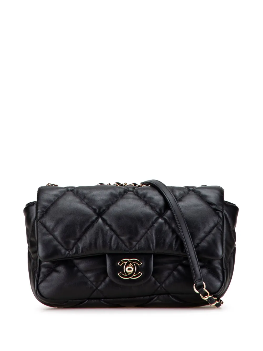 CHANEL Pre-Owned 2020 ミディアム マトラッセ カーフスキン バブリー フラップ ショルダーバッグ - ブラック CHANEL Pre-Owned 2020 ミディアム マトラッセ カーフスキン バブリー フラップ ショルダーバッグ - ブラック