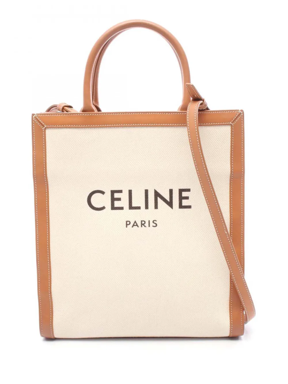 Pre-owned Celine 2018-2025 Small Canvas Vertical Cabas Satchel In Brown