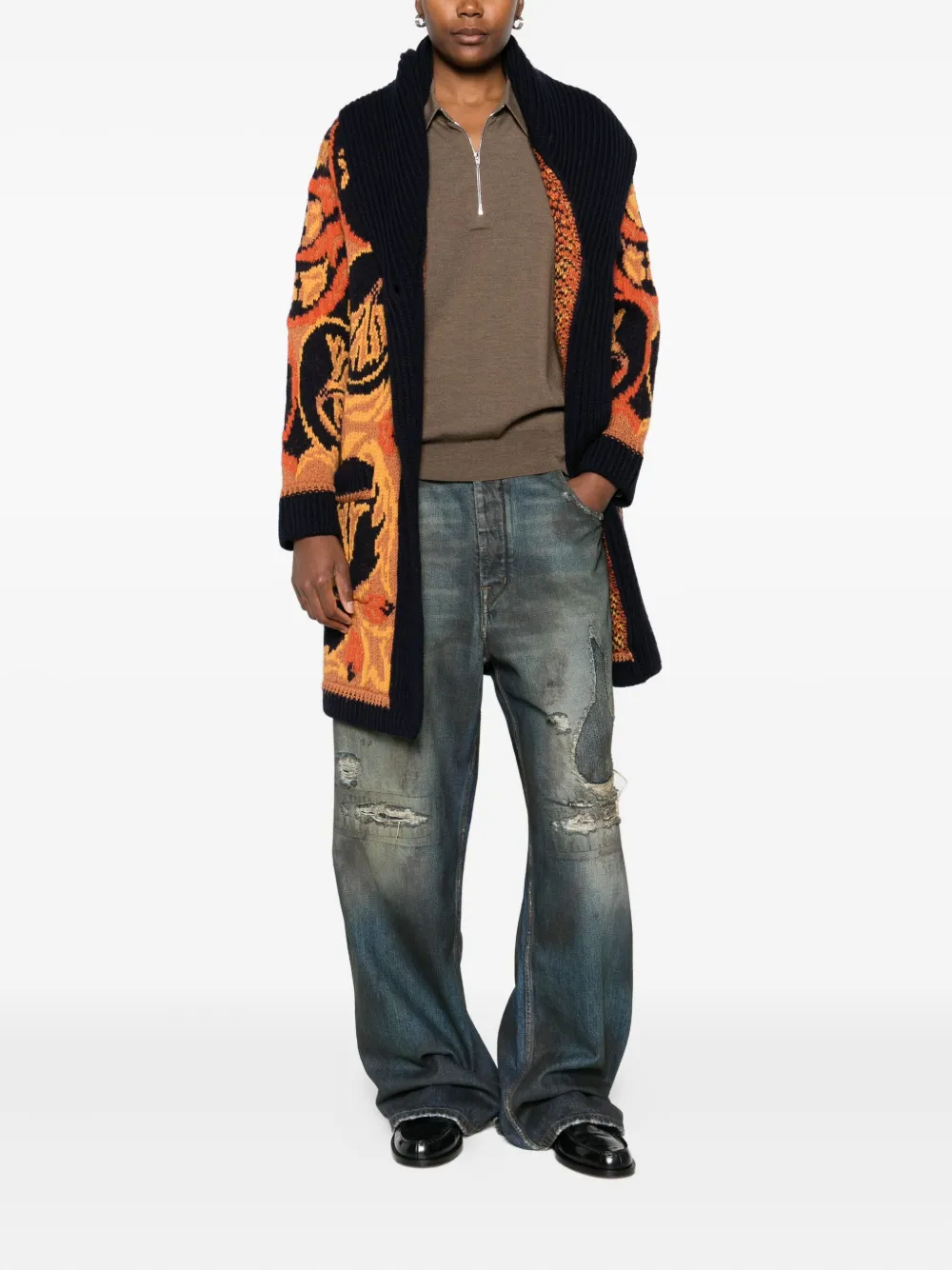 ETRO floral-pattern shawl-collar cardigan - Oranje