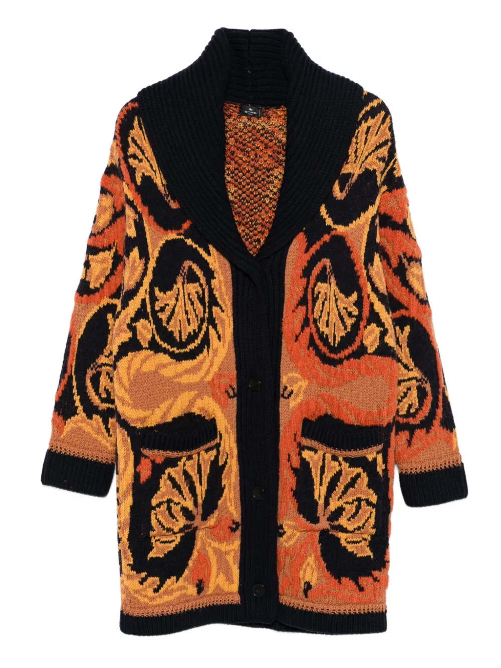 ETRO floral-pattern shawl-collar cardigan | Orange | Image 1