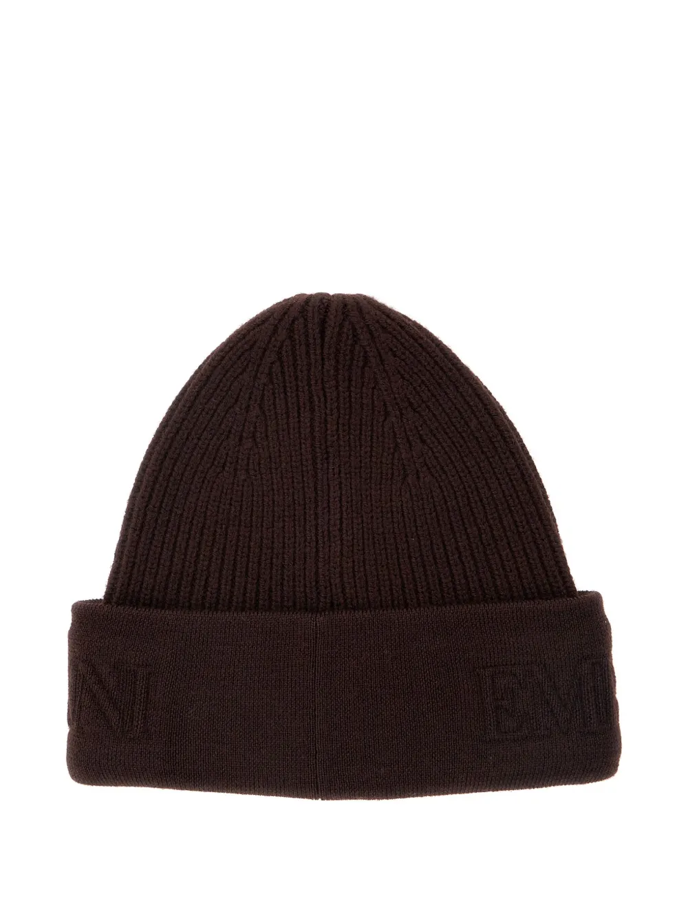 Emporio Armani logo-embroidered ribbed beanie hat - Bruin