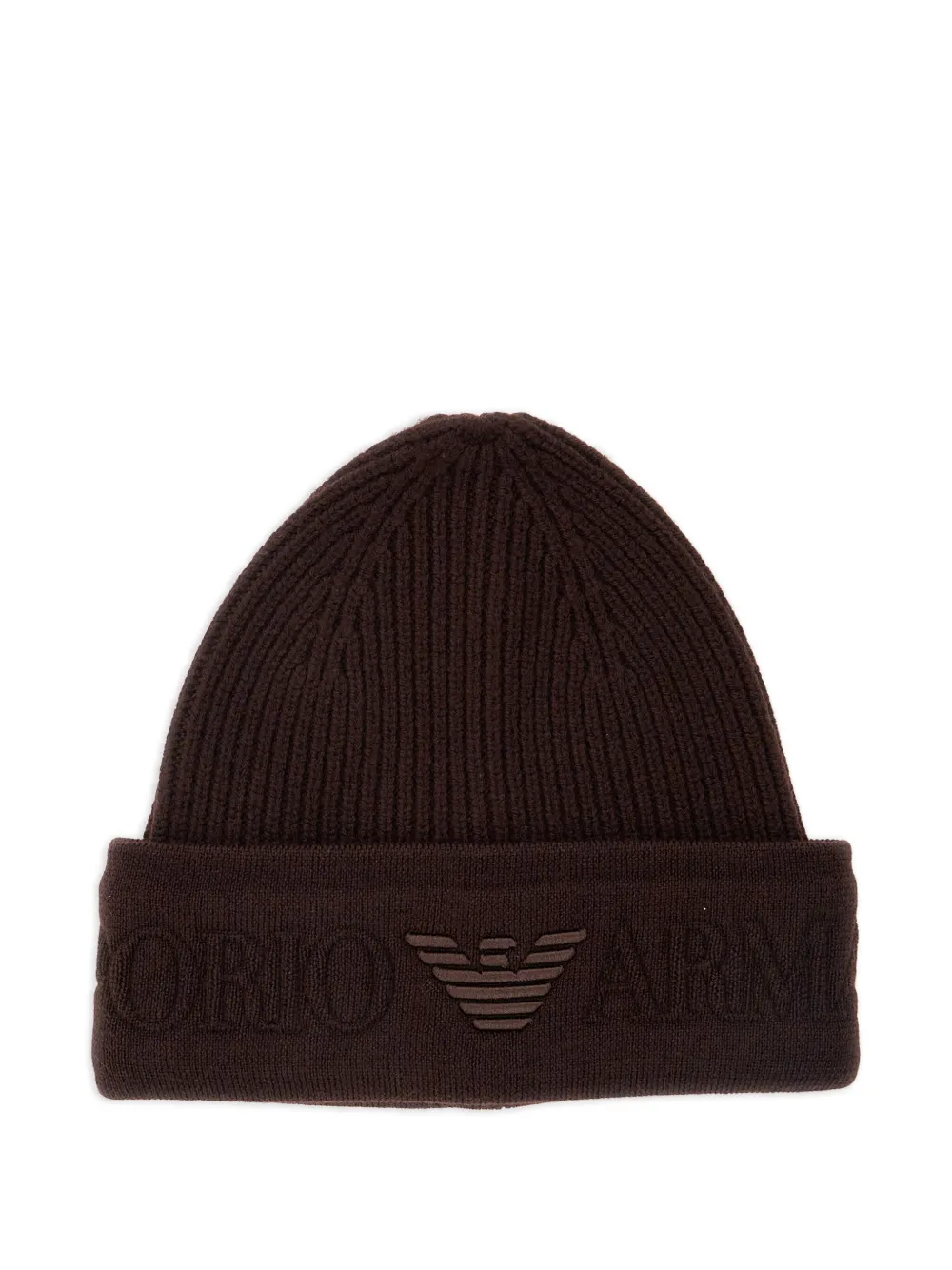 Emporio Armani logo-embroidered ribbed beanie hat | Brown | Image 1