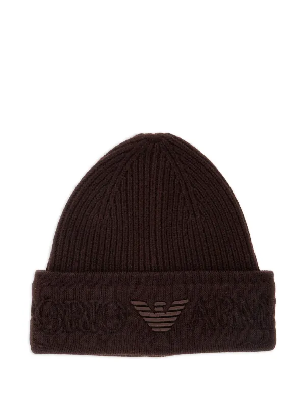 Emporio Armani logo-embroidered Ribbed Beanie Hat Brown FARFETCH MY