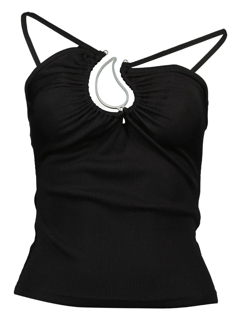 Christopher Esber Asymmetric-strap Ribbed Top In Black