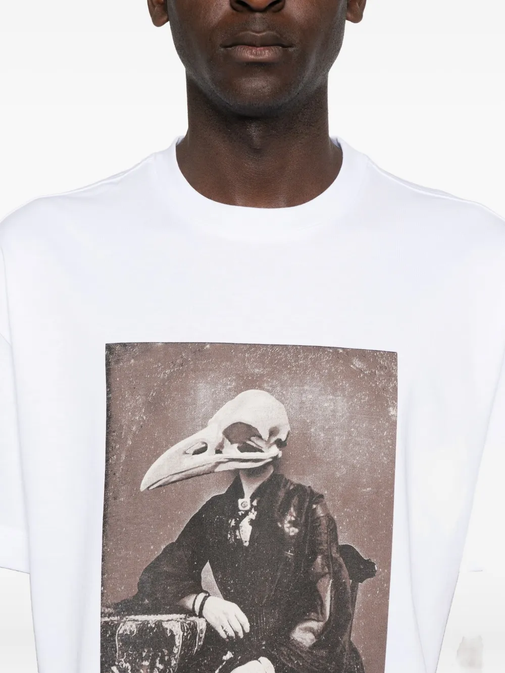 John Richmond T-shirt met vogel- en doodskopprint Wit
