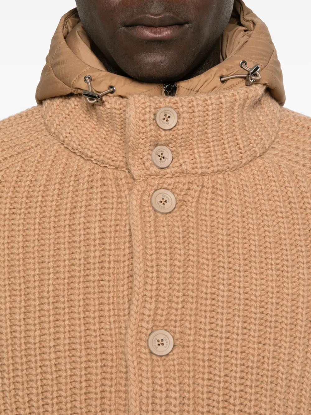Herno Ribgebreid jack met capuchon Beige