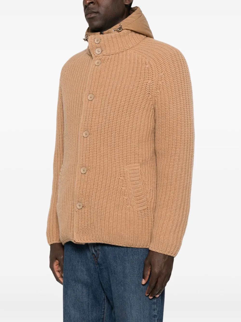 Herno Ribgebreid jack met capuchon Beige