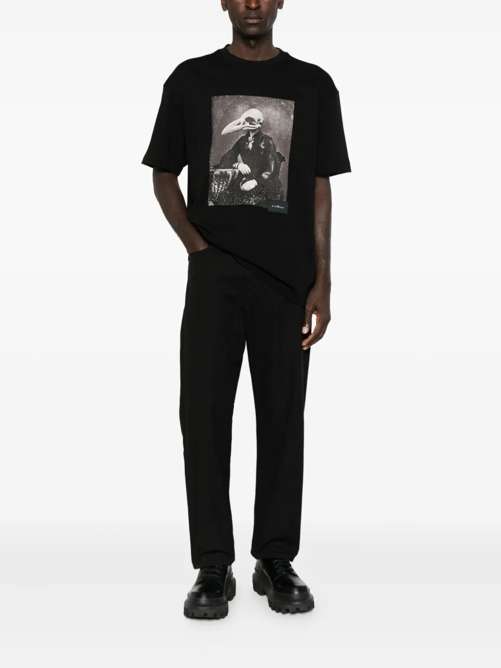 John Richmond T-shirt met vogel- en doodskopprint - Zwart