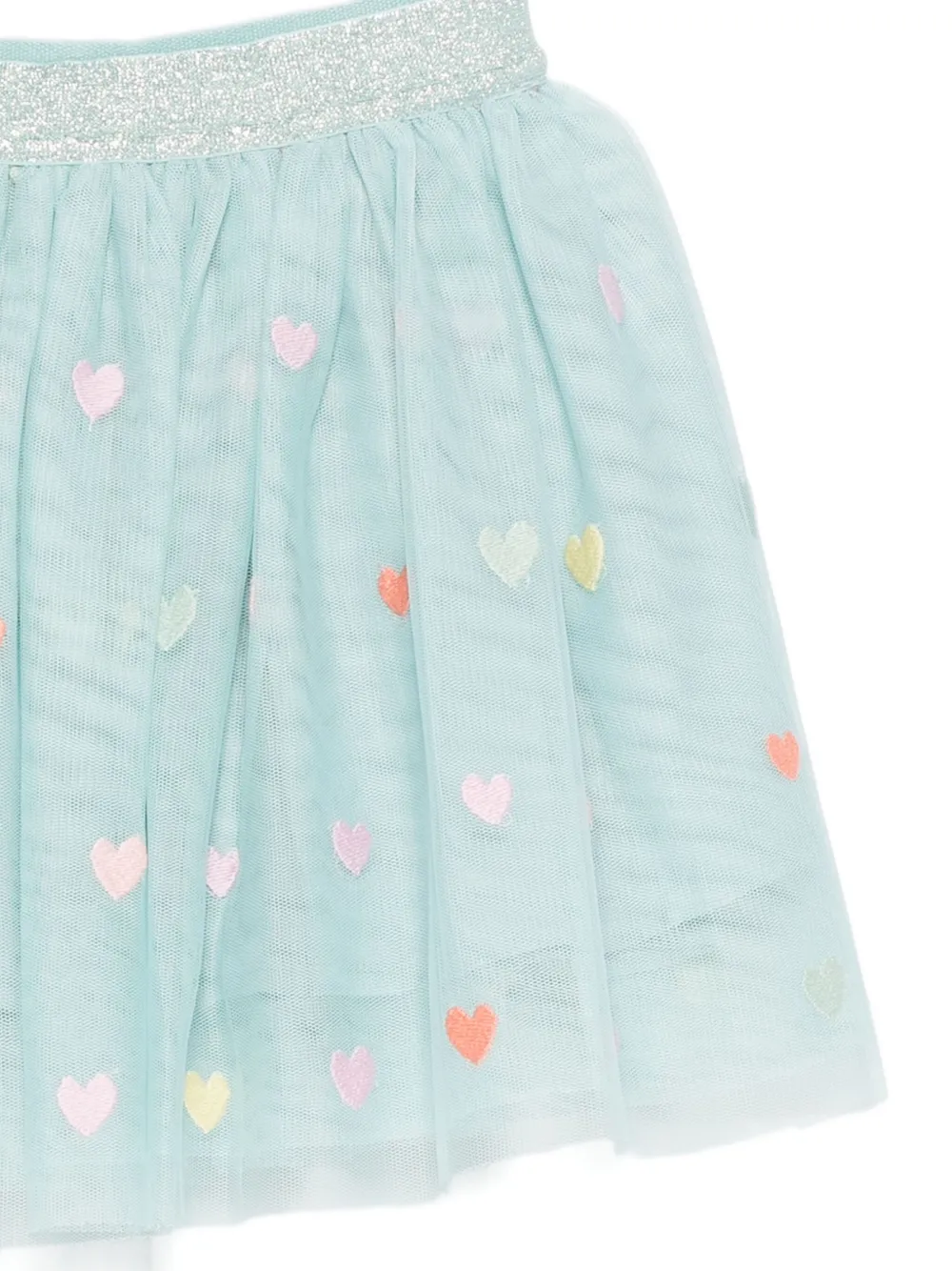 Stella Mccartney Glitter-waist Heart-embroidered Tulle Skirt In Blue
