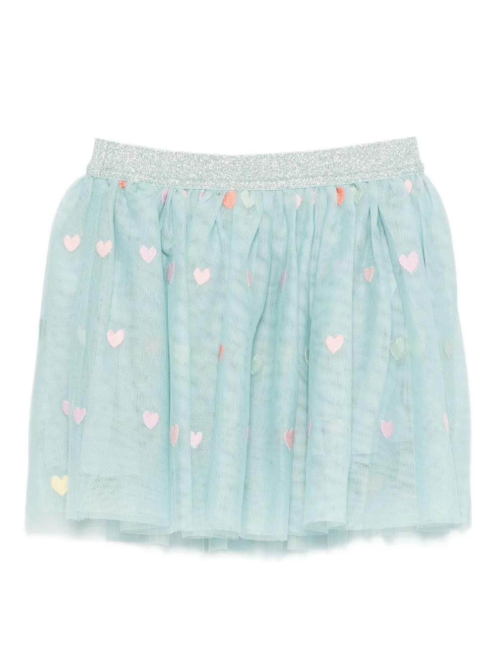 Stella Mccartney Glitter-waist Heart-embroidered Tulle Skirt In Blue