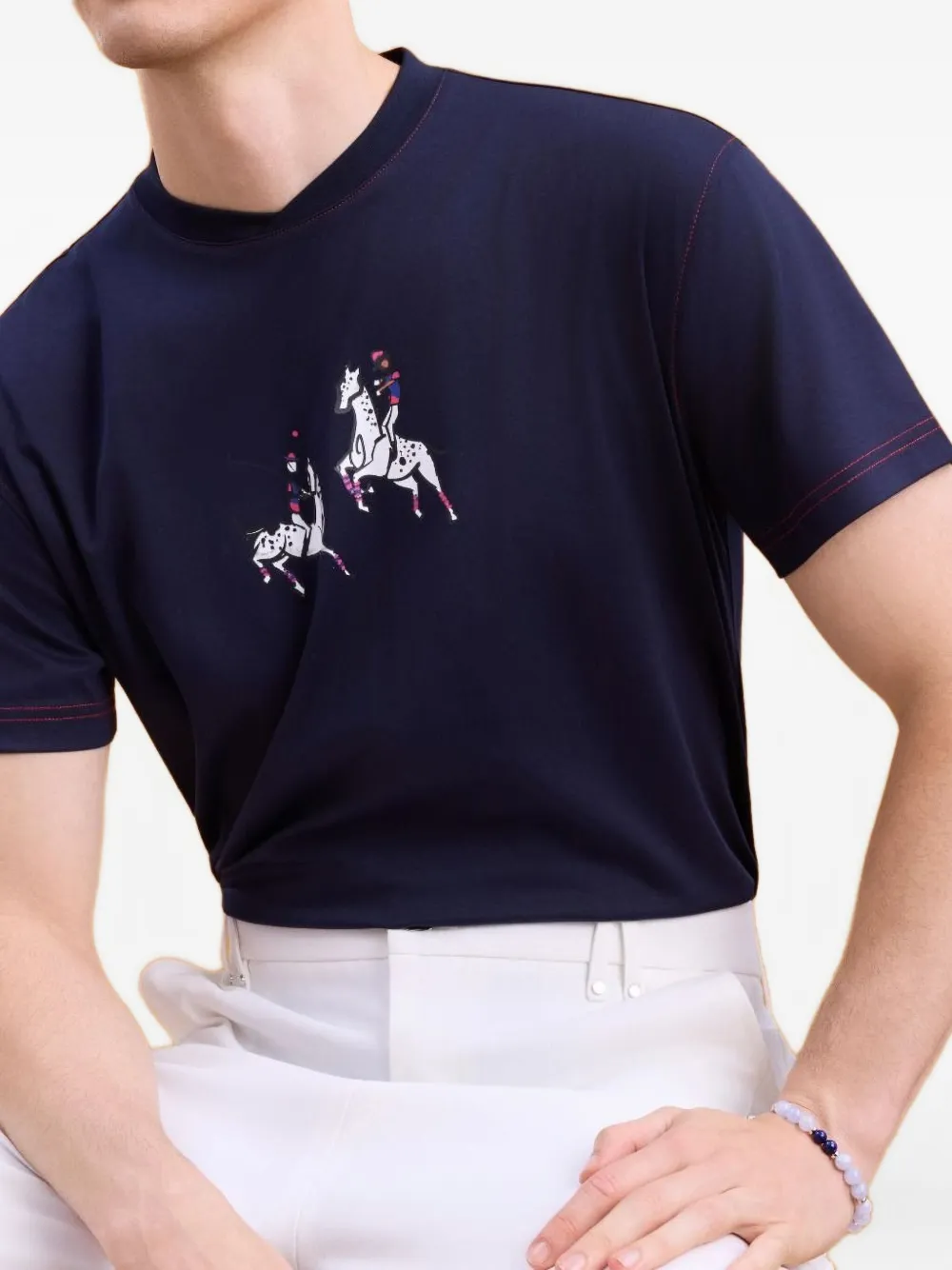Shanghai Tang Equestrian-print Cotton T-shirt In Black