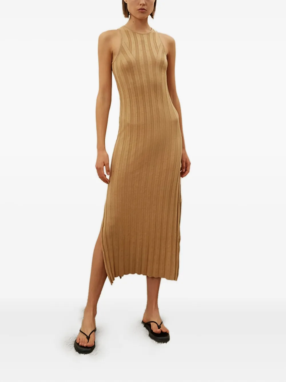 Loulou De Saison Ribbed Sleeveless Day Dress In Brown