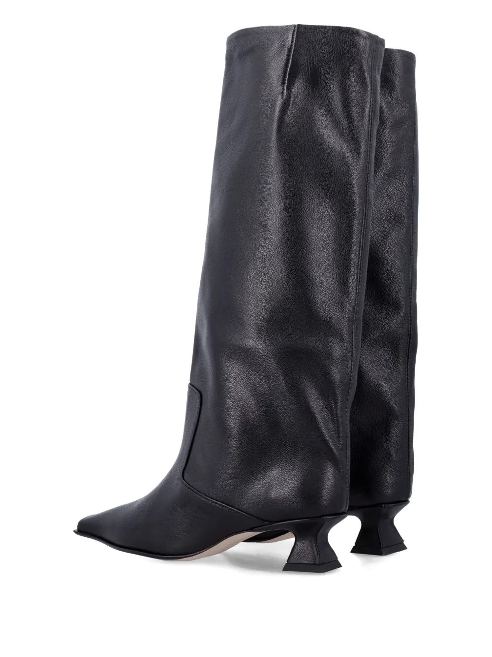 Miista Square Toe Leather Knee-high Boot In Black