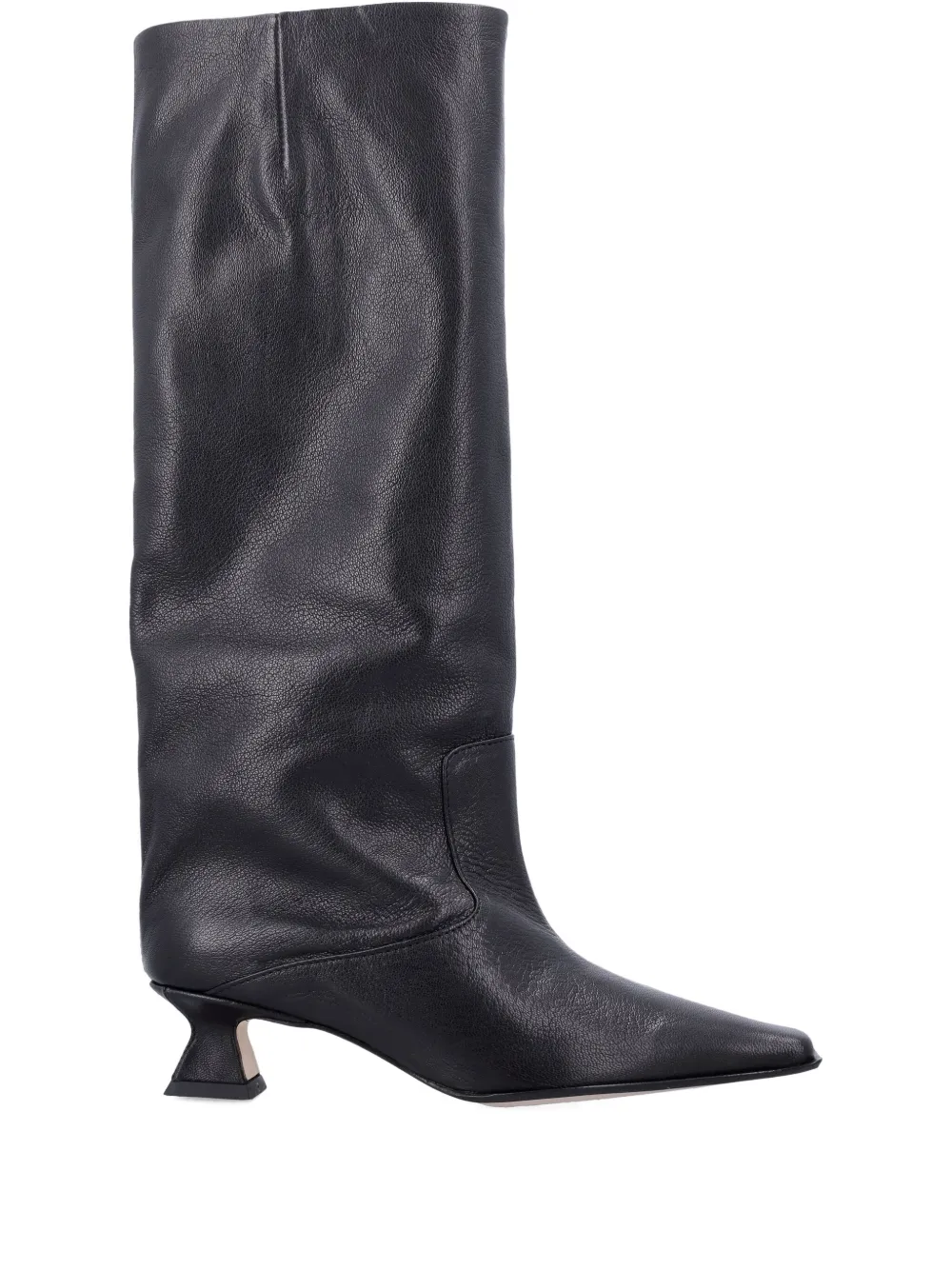 Miista Square Toe Leather Knee-high Boot In Black