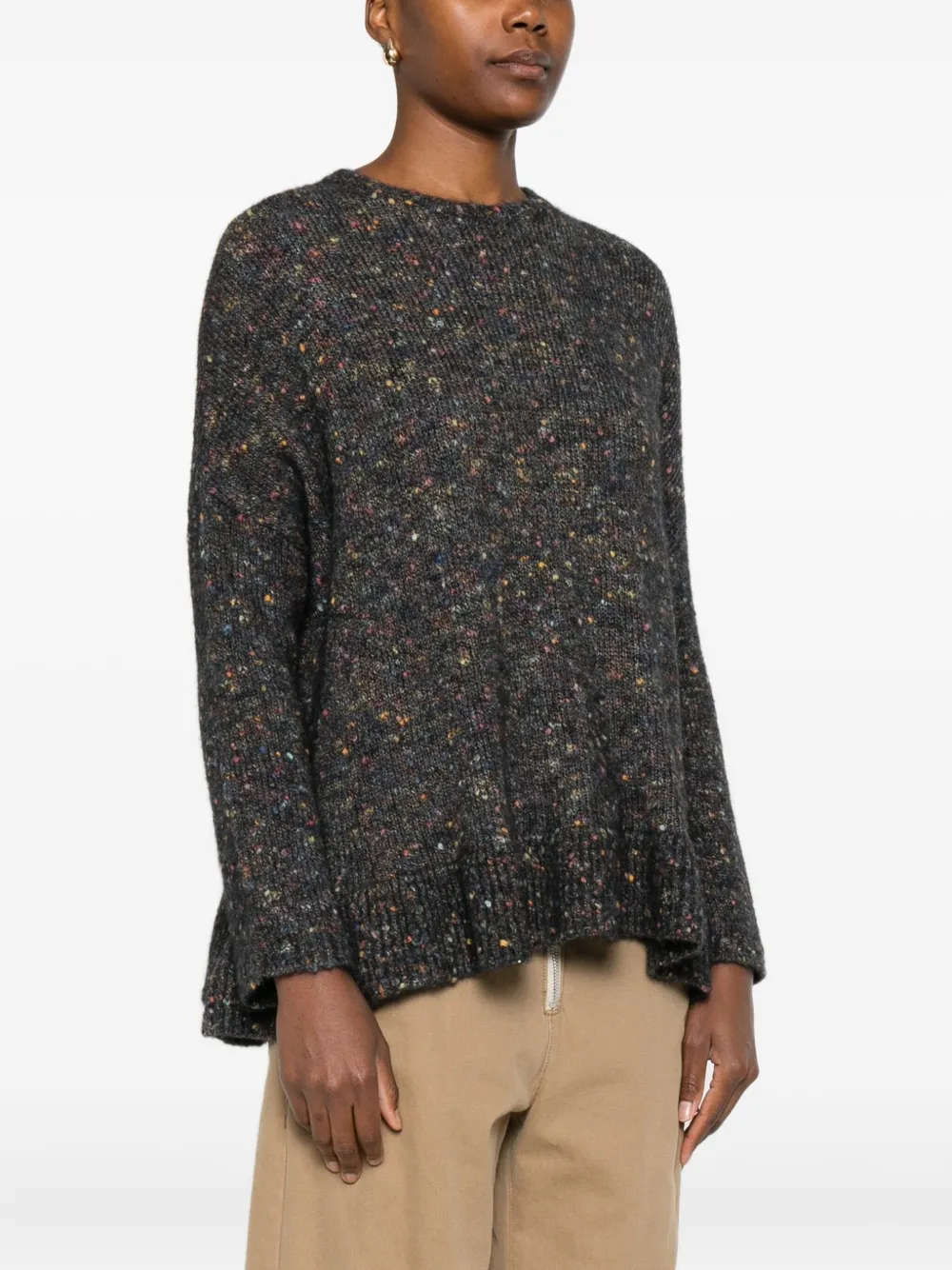 Kristina Ti Speckled Ruffled Sweater In Green
