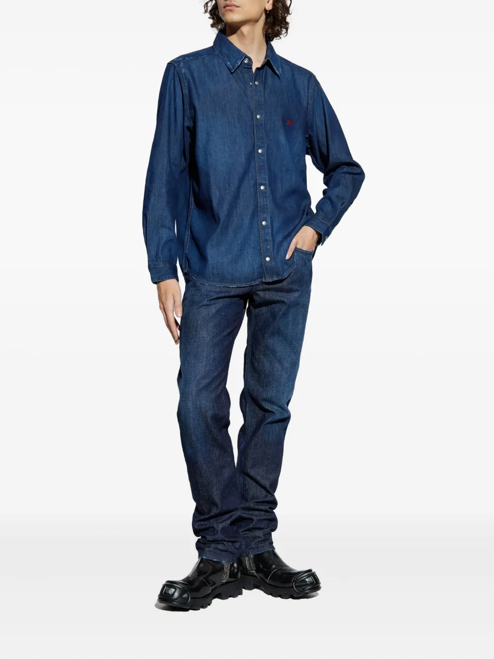 Diesel D-Simply embroidered-logo denim shirt - Blauw