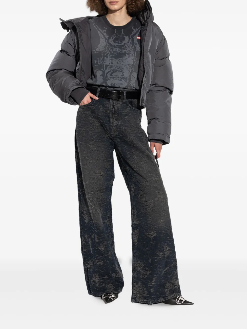 Diesel W-Peyt-Short-New-P1 donsjack met capuchon Grijs