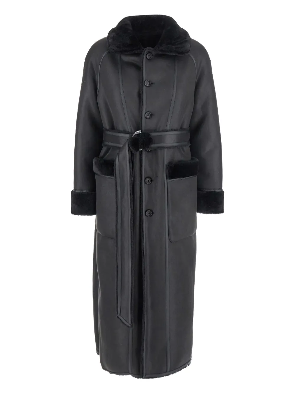 Urbancode belted faux-fur coat - ブラック Urbancode belted faux-fur coat - ブラック
