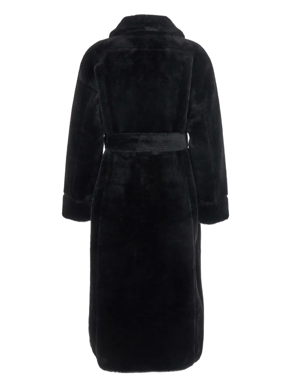 Urbancode Belted Faux-fur Coat In Black