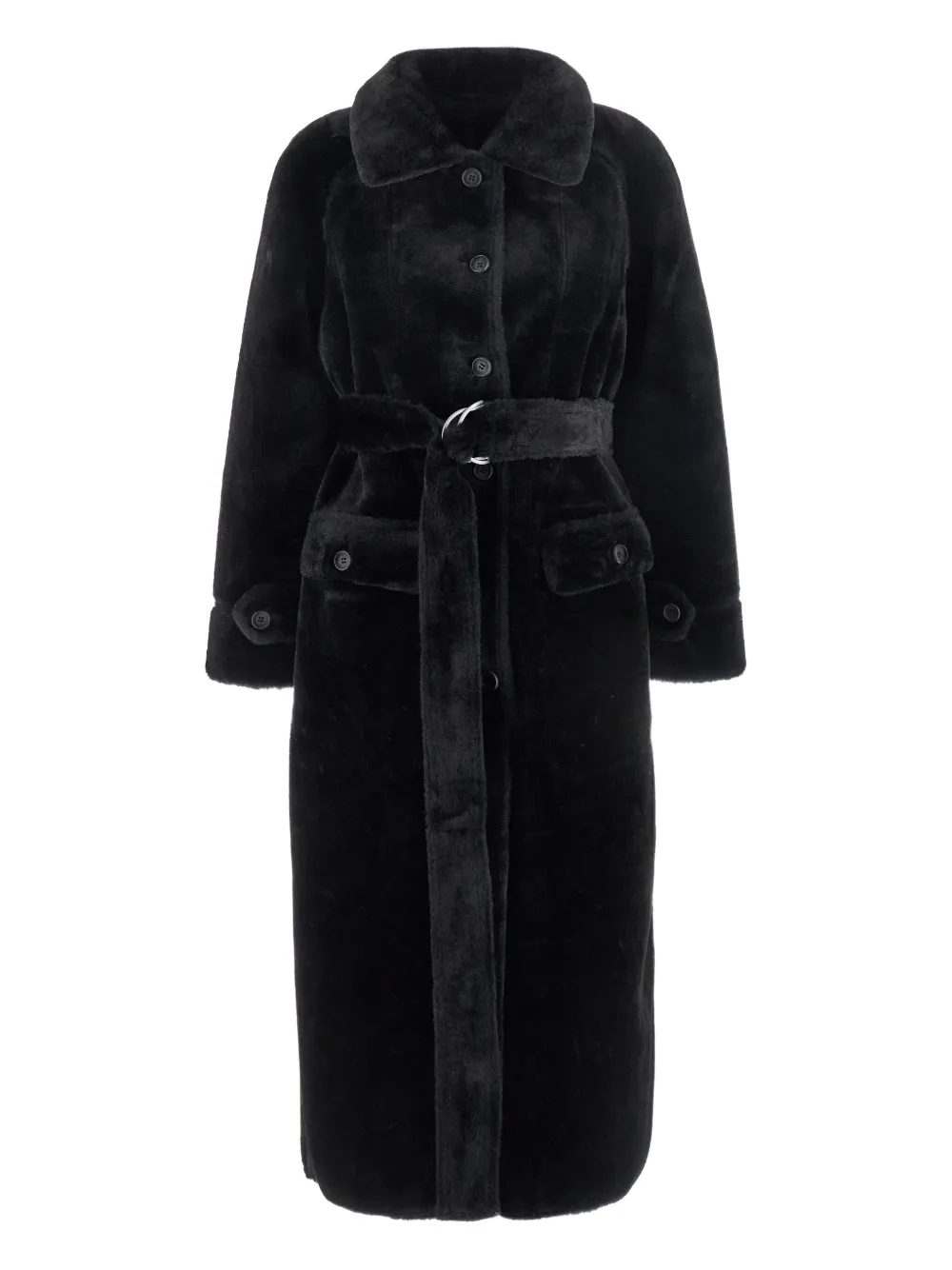 Urbancode Belted Faux-fur Coat In Black