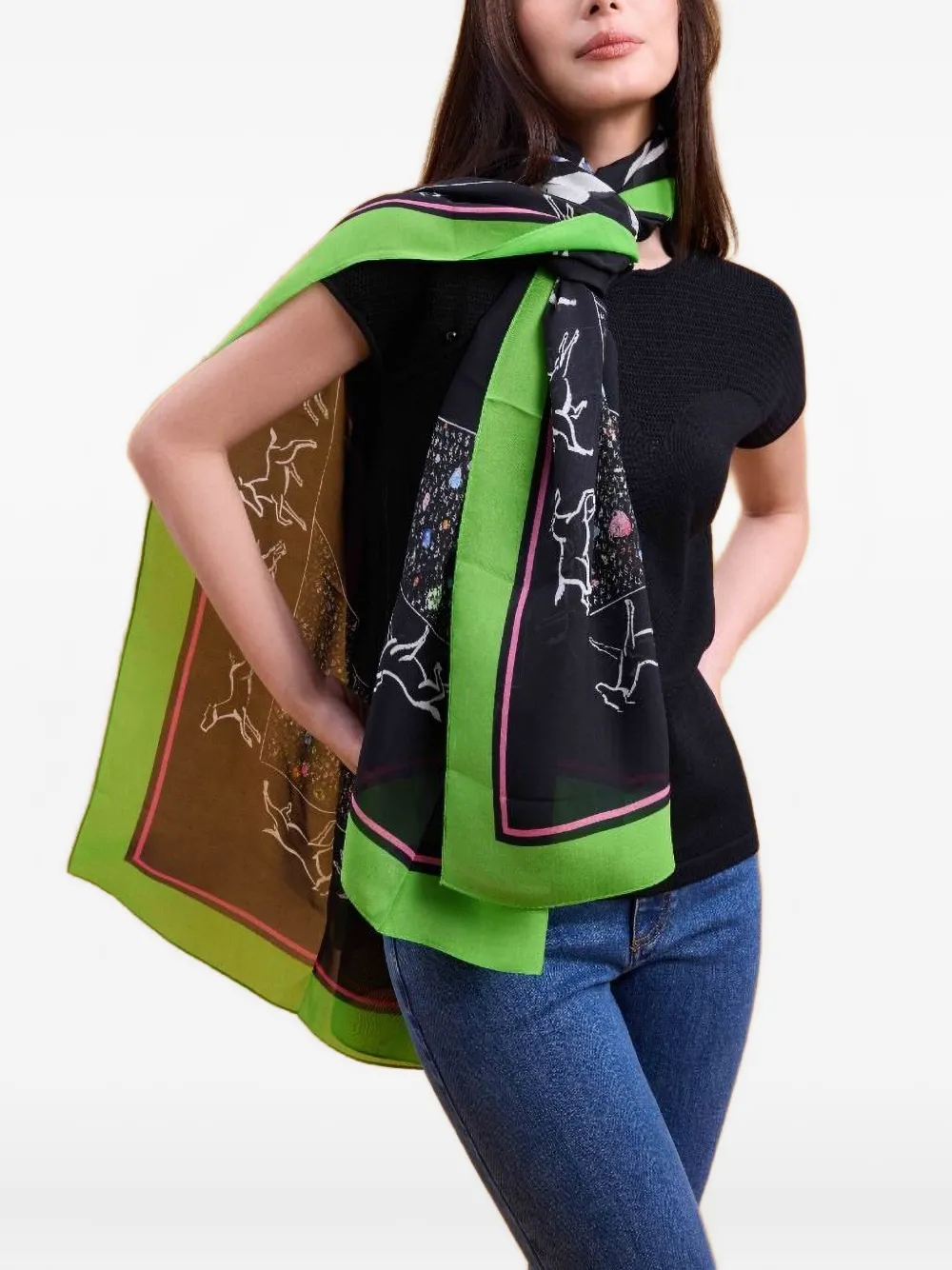 Equestrian Print Silk Scarf