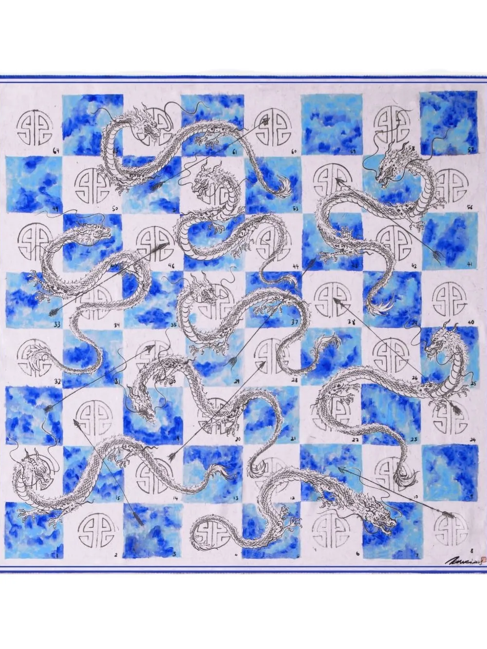 Shanghai Tang dragon arrow silk scarf - Blu