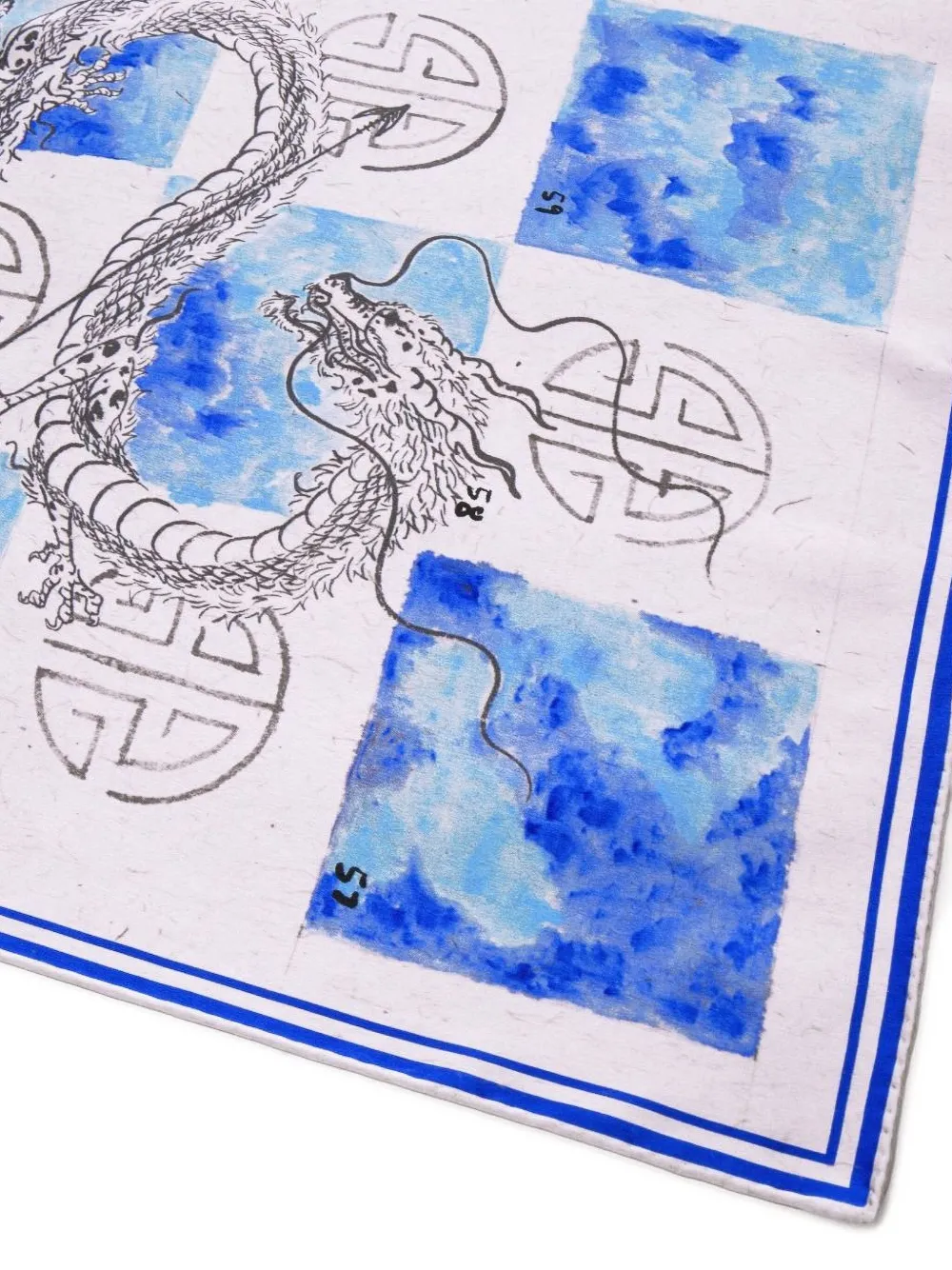 Shanghai Tang dragon arrow silk scarf - Blauw
