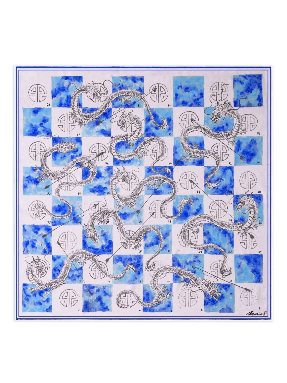 Shanghai Tang dragon arrow silk scarf | Blue | Image 1