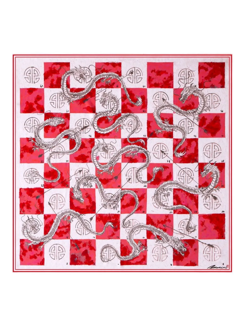 Shanghai Tang dragon-arrow silk scarf - レッド Shanghai Tang dragon-arrow silk scarf - レッド