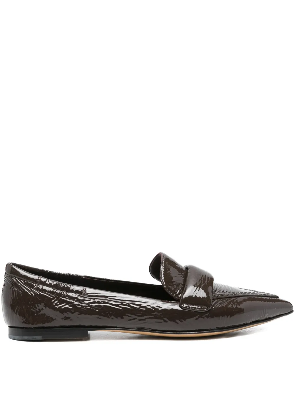 Pomme D'or Ingrid Patent-leather Pointed Loafers In Brown