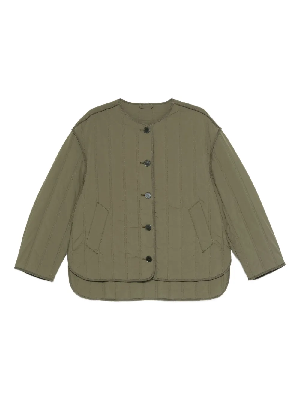 Closed quilted-pattern crew-neck jacket | Green | Image 1