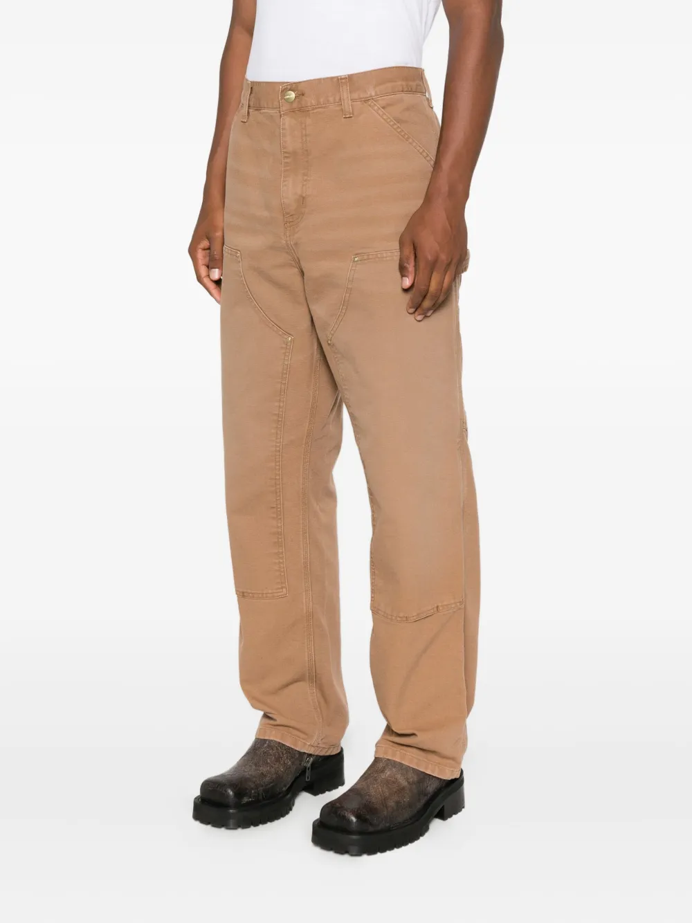 Carhartt Double-knee Cotton Trousers In Brown