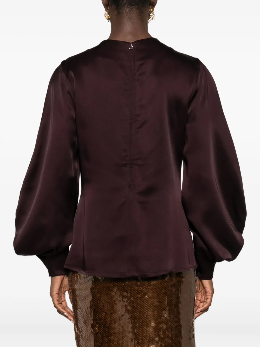 Raquel Diniz Satin Blouse With Flared Cuffs And Puff Sleeves In Red