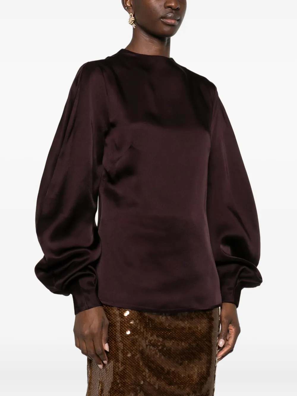 Raquel Diniz Satin Blouse With Flared Cuffs And Puff Sleeves In Red