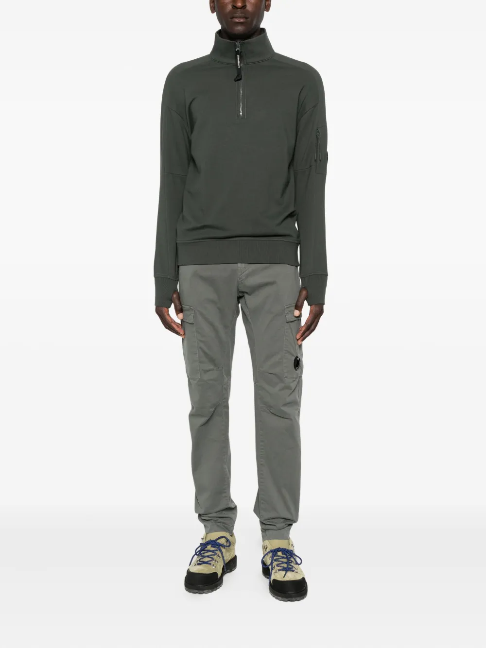 C.P. Company Sweater met hoge hals en halve rits - Groen