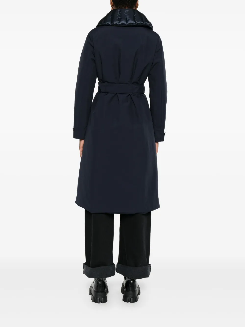 Save The Duck Quilted-collar Belted Coat In Blue