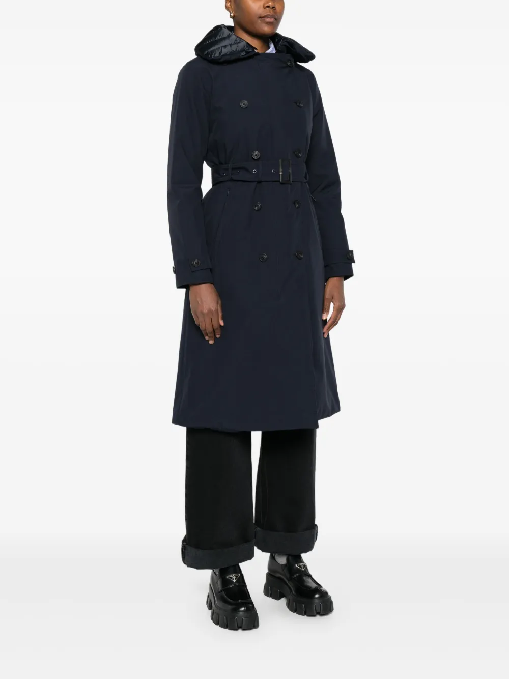 Save The Duck Quilted-collar Belted Coat In Blue