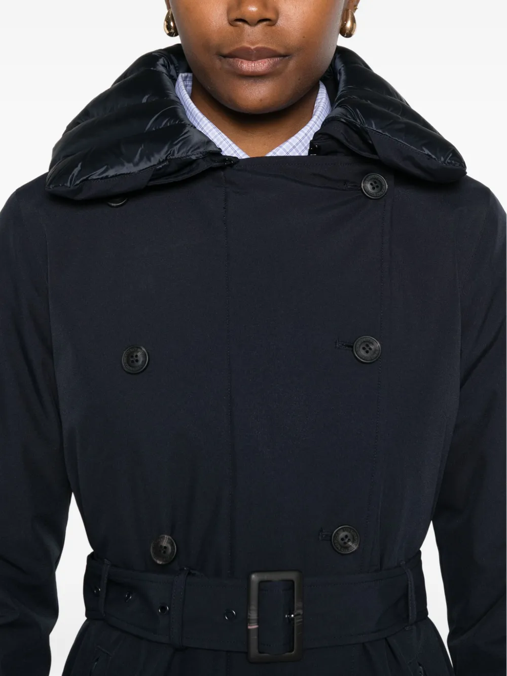 Save The Duck Quilted-collar Belted Coat In Blue