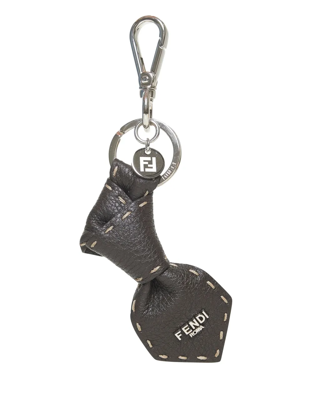 Fendi Tie-shaped Leather Keyring In Brown