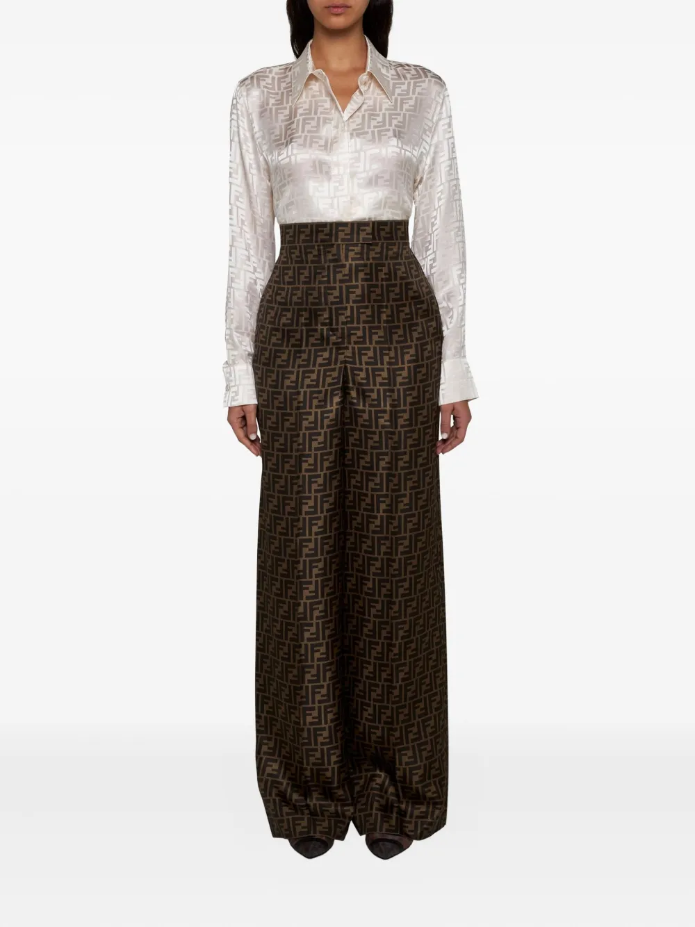 FENDI FF-motif printed trousers - Bruin