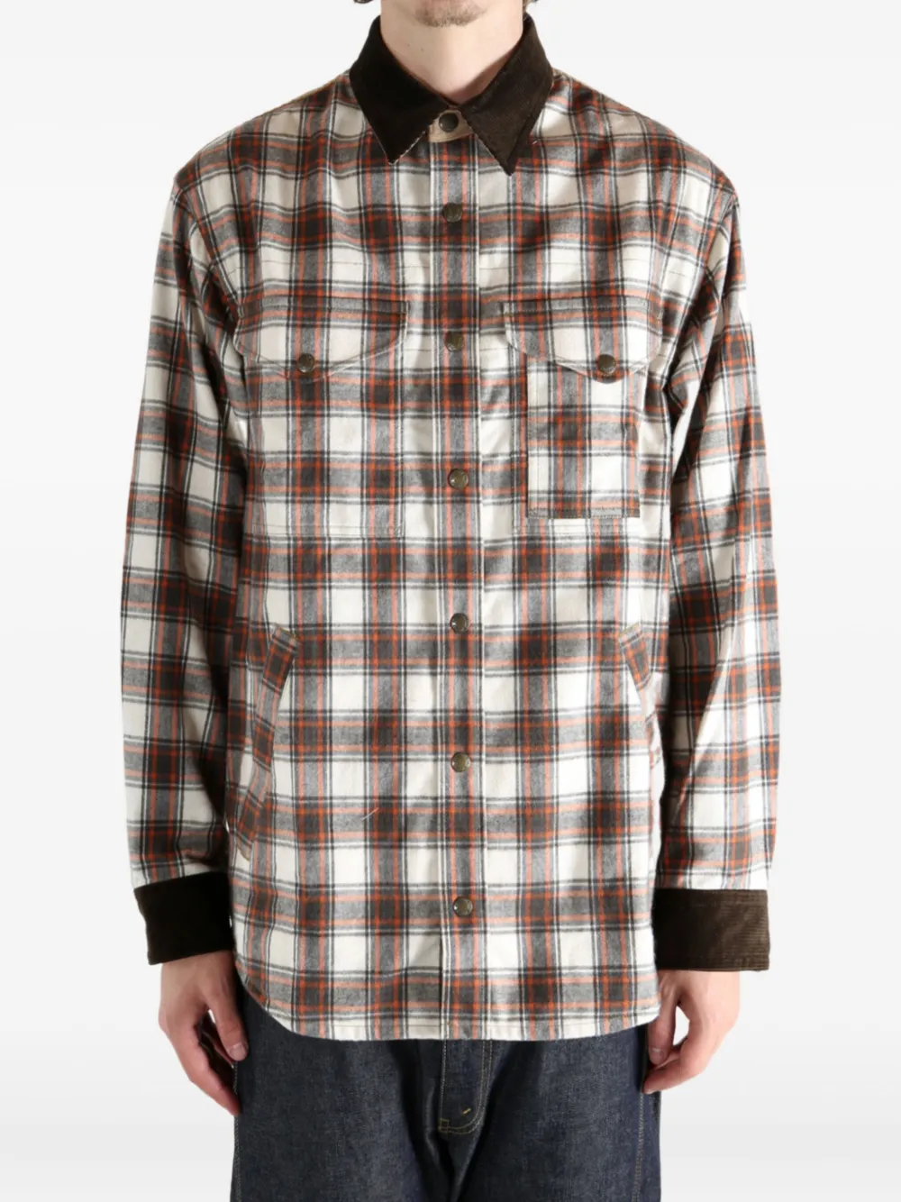 Junya Watanabe checked corduroy-panel shirt - Beige
