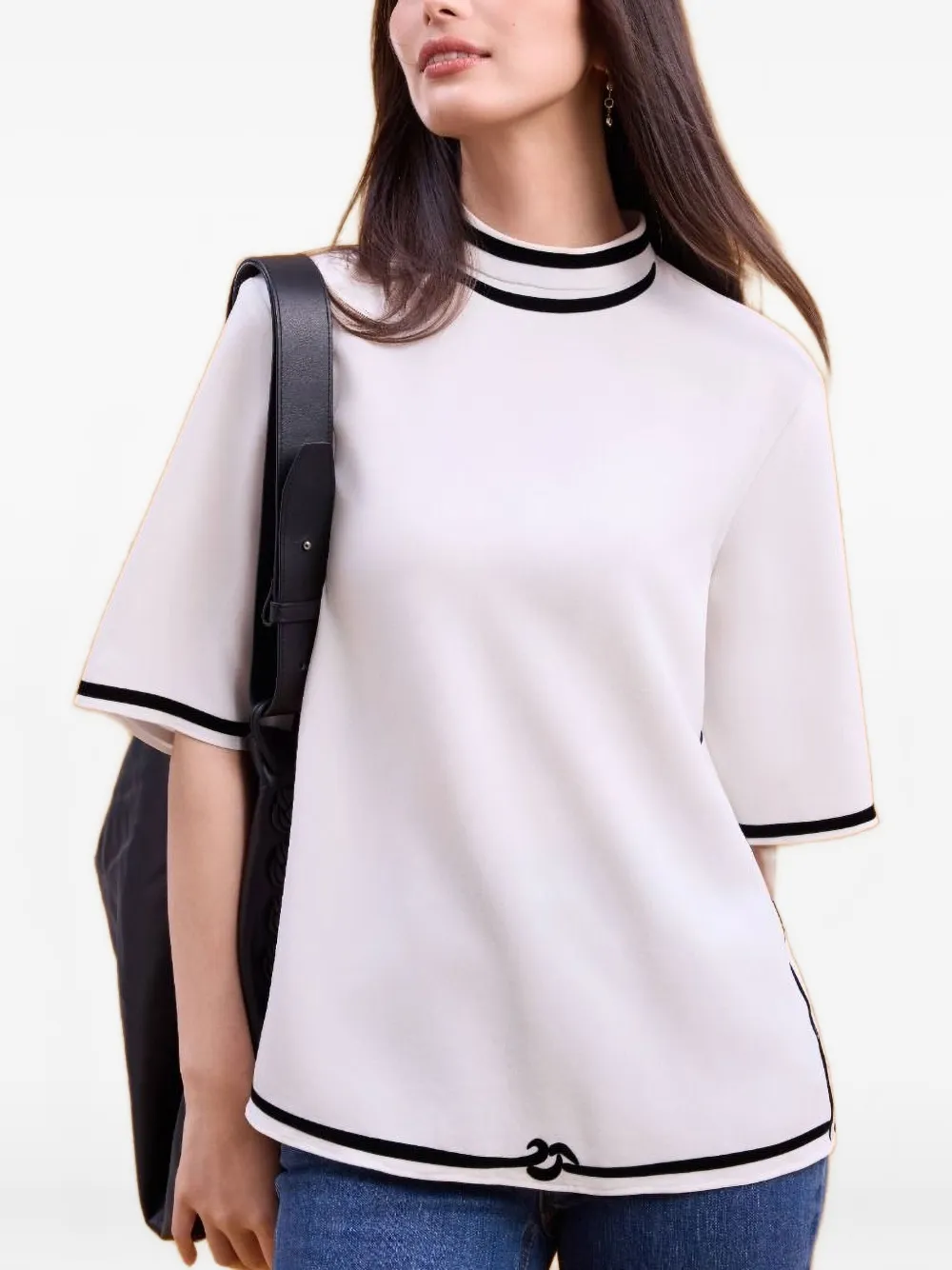 Shanghai Tang Mock-neck Silk T-shirt In White