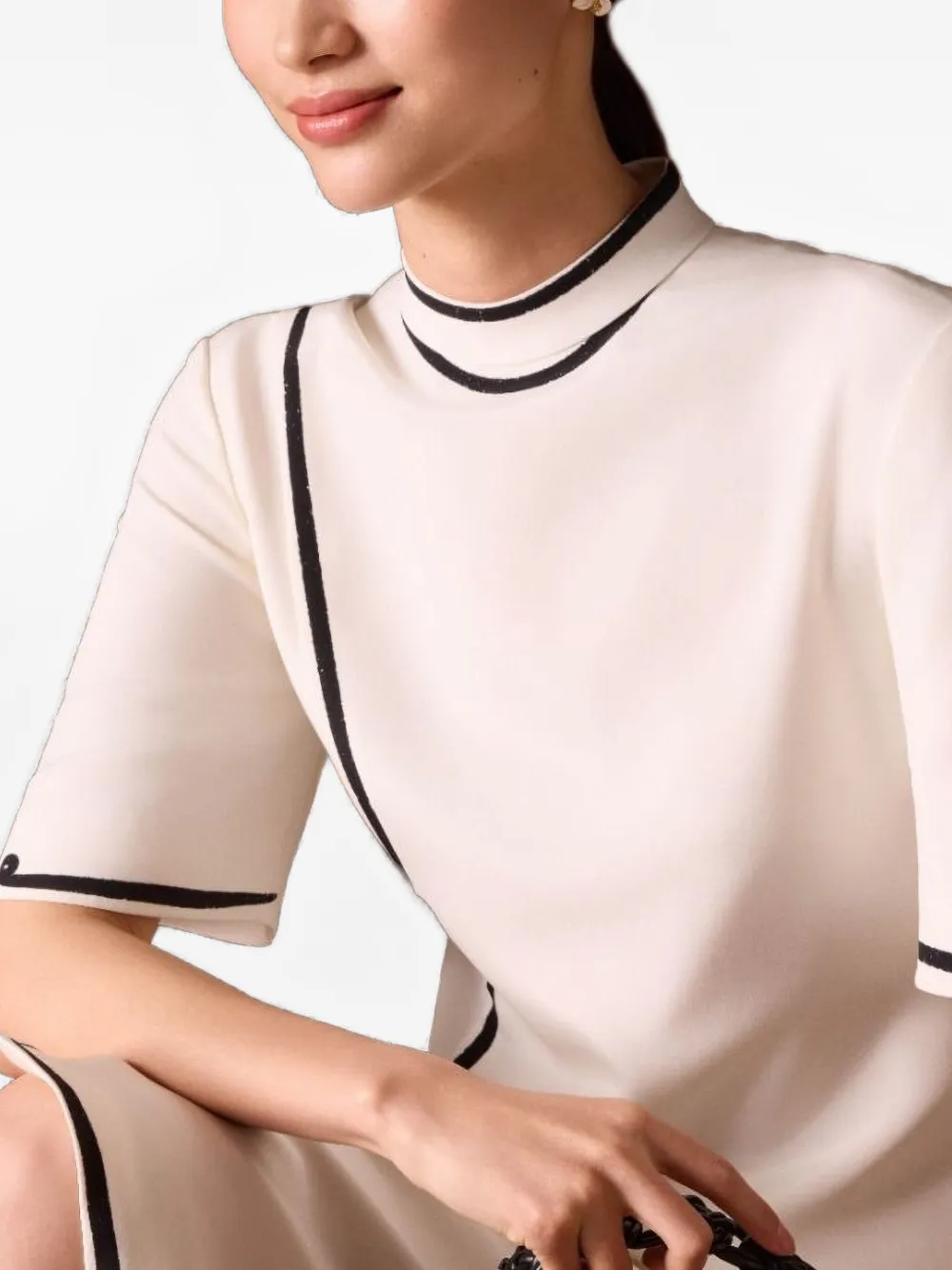 Shanghai Tang Mock-neck Silk T-shirt In White