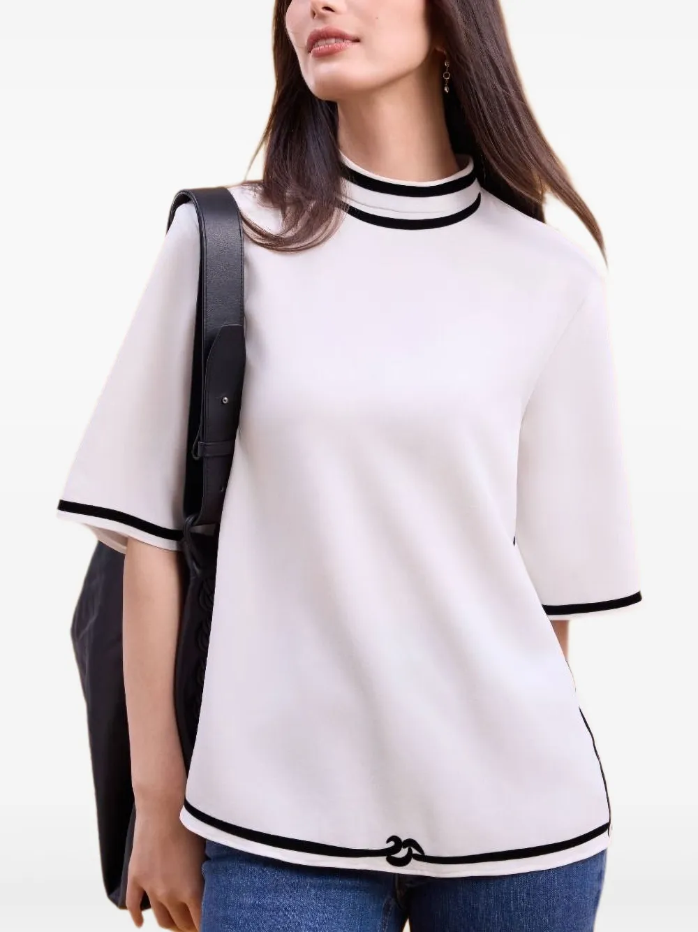 Shanghai Tang mock-neck silk T-shirt - Wit