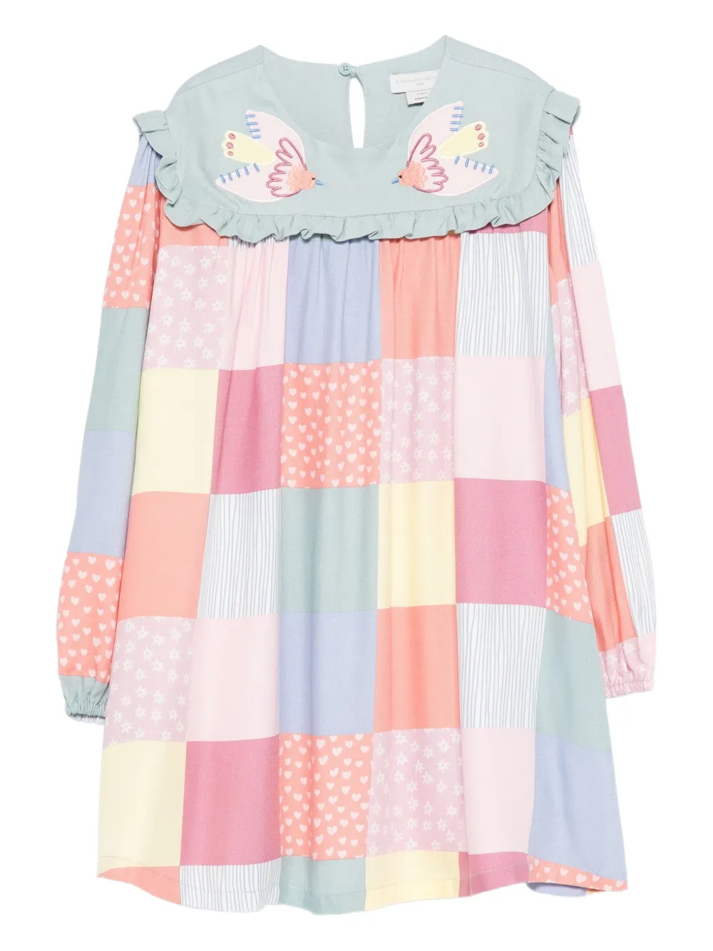 Stella McCartney Kids bird-embroidered patchwork dress - Verde